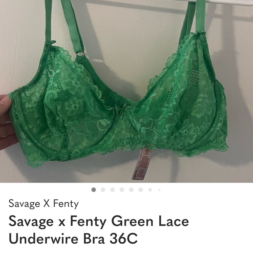 Savage x Fenty Green Lace Underwire Bra 36C